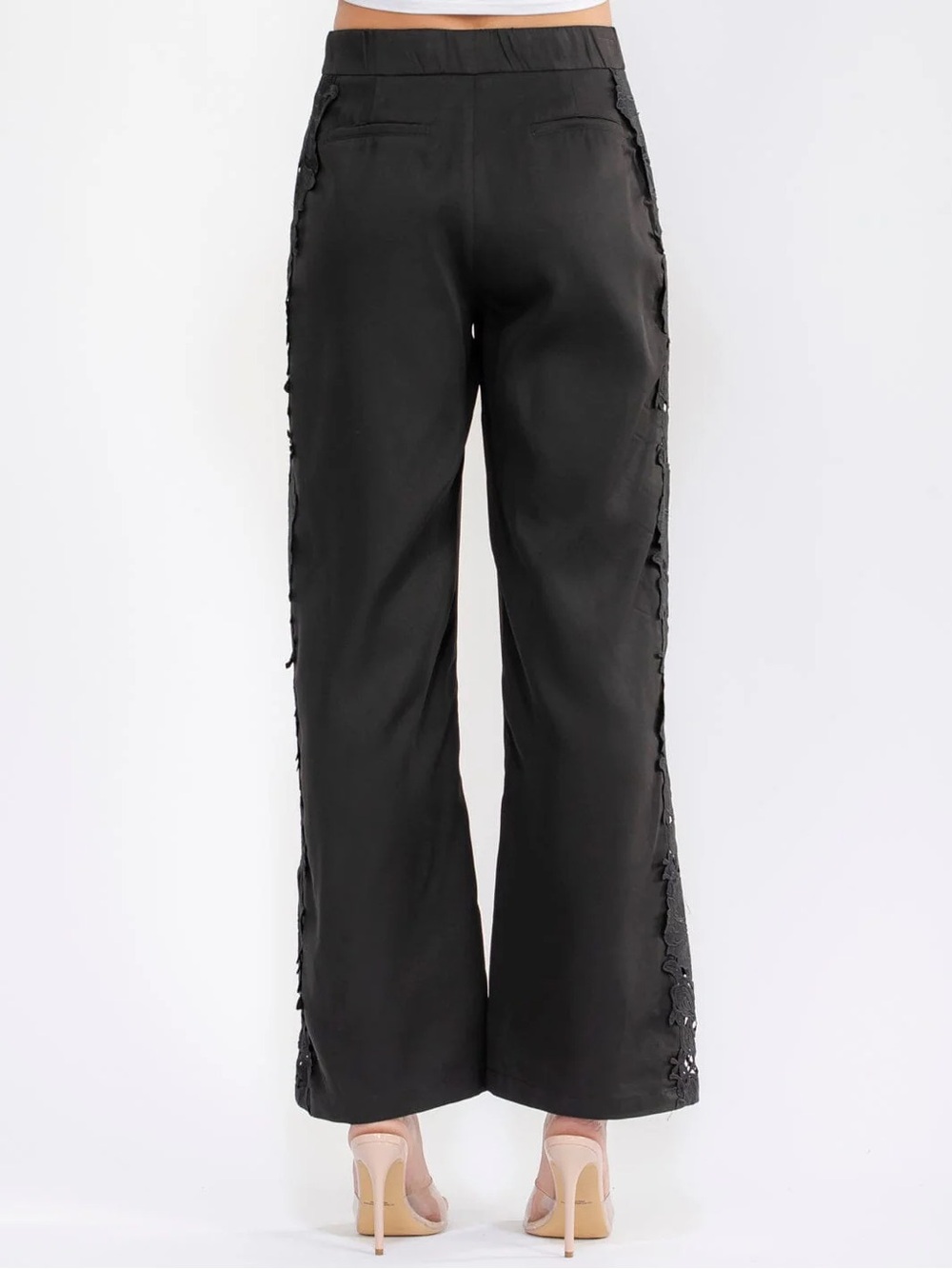 Women’s Black Crochet-Trim Wide Leg Pants - Picture 4 of 4